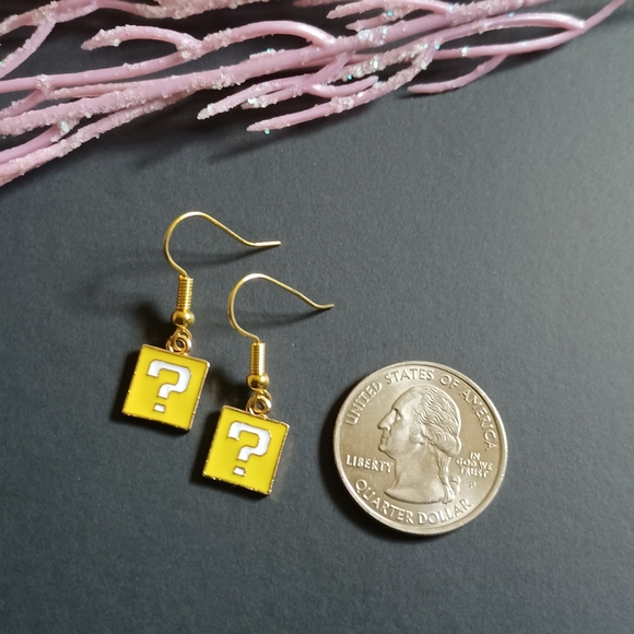 Nintendo Super Mario Bros. Questions Block Handmade Earrings - Picture 3 of 3